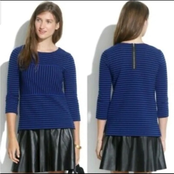 Madewell Tops - 𝅺madewell Gallerist Ponte striped quarter length sleeve zipper top